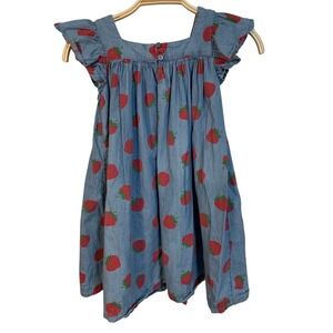 Tucker + Tate Girl's Strawberry Denim Dress Blue Red Flutter Sleeve/Kids Size 6